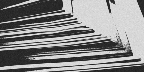 Abstract black and white graphic representing parallel lines and geometric shapes with a grainy texture, suggesting movement or a futuristic design isolated on transparent background