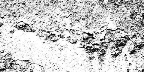 Closeup view of a rough, textured concrete surface with a gritty, weathered appearance, showcasing imperfections and natural decay in a monochromatic palette isolated on transparent background