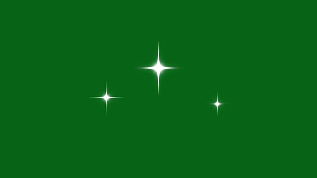 Twinkling star light effect on transparent green screen. white cartoon, flat, vector, doodles style stars blink, shining flashing twinkle stars, sparkle glitter light effect. 4k