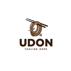 Udon Noodle Logo with Chopsticks, Traditional Japanese Cuisine Vector