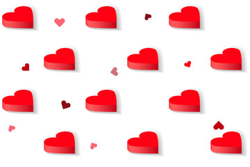 A beautiful seamless Valentine's Day background of hearts. Concept of love and romance. Red and pink hearts are beautifully arranged on a white background. Isometric. Valentine's card. Vector
