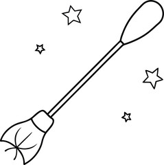 magic broom with floating objects illustration on transparent background