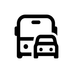Illustration of a recreational vehicle and a car parked next to it in a simple black and white design