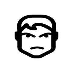 Illustration of a stylized man's face with an angry expression, featuring thick black lines and simple design