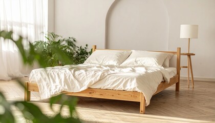 Bright and Serene Contemporary Bedroom with Wooden Bed and Natural Light