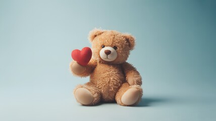 Obraz premium Teddy bear plush toy heart love cute soft valentine gift present adorable cuddly stuffed animal light blue