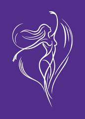 Abstract Dancing Woman Silhouette on Purple Background.