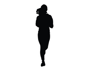 Silhouette of a woman jogging in athletic wear, isolated on white background — dynamic fitness concept representing health, energy, and motivation