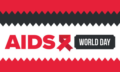 World Aids Day. Red ribbon symbol. Awareness and prevention hiv. Medical healthcare concept. Human support and protection. Celebrated annual in December 1. Poster, banner and background. Vector
