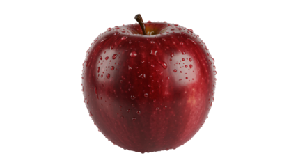 Freshly harvested ripe red apple glistening with water droplets ready for a healthy snack or recipe, a vibrant symbol of nutrition and farm freshness