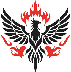 Black phoenix bird silhouette with red flames and wings spread vector