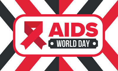 World Aids Day. Red ribbon symbol. Awareness and prevention hiv. Medical healthcare concept. Human support and protection. Celebrated annual in December 1. Poster, banner and background. Vector
