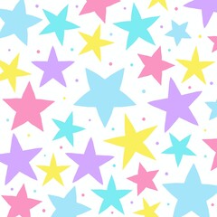 Cute seamless vector pattern with stars in pastel colors on a white background