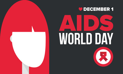 World Aids Day. Red ribbon symbol. Awareness and prevention hiv. Medical healthcare concept. Human support and protection. Celebrated annual in December 1. Poster, banner and background. Vector