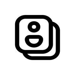 Two rounded square cards with a face like symbol stacked on top of each other in black and white style