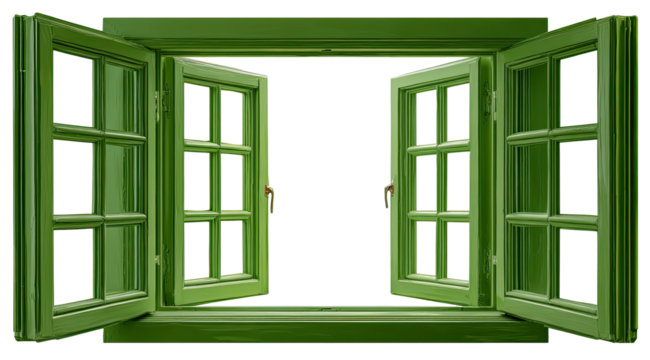 A bright green window, open wide