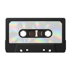 Black cassette tape with holographic iridescent label