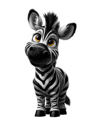 Cute baby zebra cartoon character, whimsical wildlife illustration for children’s books, branding, and playful design projects. isolated on transparent background