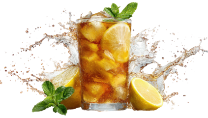 Refreshing iced tea with lemon and mint