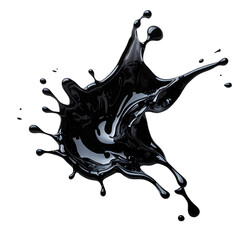 Dynamic black water splash isolated on transparent background