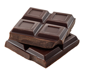 Stacking dark chocolate pieces creating delicious dessert concept