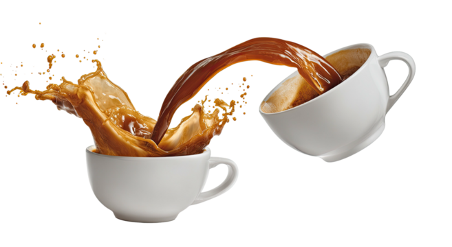 Coffee pouring into a cup, creating a splash