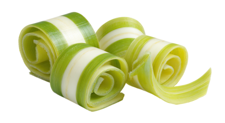 Close-up of curled, sliced leeks