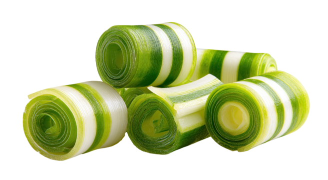 Rolled, striped, green and white treats