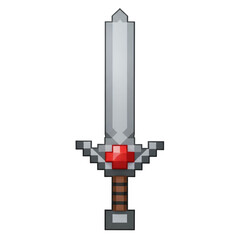 Pixel art fantasy sword with red jewel hilt design