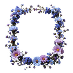 Floral square frame with green leaves isolated on transparent background