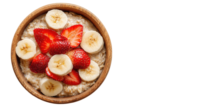 Oatmeal topped with fresh strawberries and bananas
