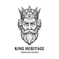 Fototapeta premium Detailed Illustration of a Kings Head with Crown and Beard.