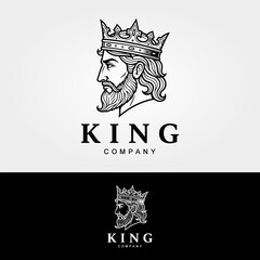 Elegant King Head Logo Design with Crown and Beard.