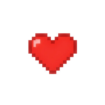 Bright red pixel art heart icon for games
