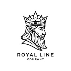 Elegant King Head with Crown Logo Design in Black and White.