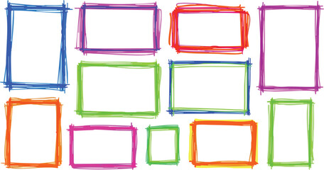 Vibrant Hand-Drawn Rectangular Frame Collection Colorful Doodle Borders for Graphic Design Projects Creative Layouts and Artistic Presentations