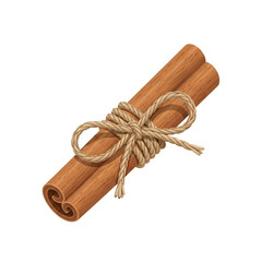 Single Cinnamon Stick Tied with Jute Rope Isolated on White Background