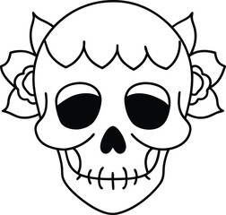 Skull with roses and thorns illustration on transparent background