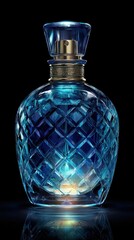 Elegant and Glowing Glass Perfume Bottle with Unique Diamond Pattern and Illuminated Base for Modern Aromatic Aesthetics