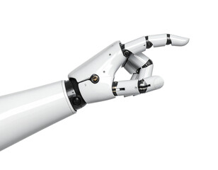 Roboterhand isoliert auf weißem Hintergrund – freigestellte futuristische Technologie	