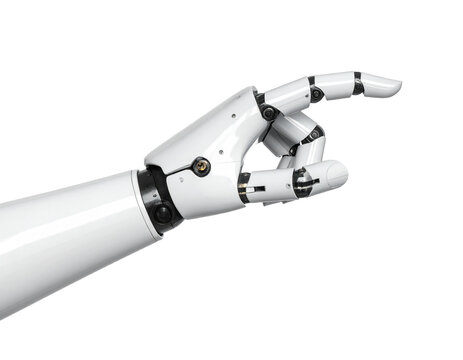 Roboterhand isoliert auf wei&szlig;em Hintergrund &ndash; freigestellte futuristische Technologie	