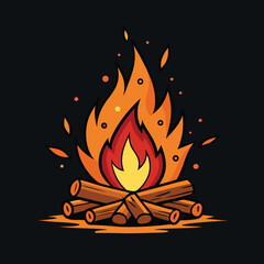 Vibrant campfire scene with glowing embers burning logs and rising sparks perfect for outdoor adventure and cozy night themes