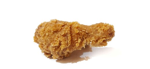 Crispy Golden Fried Chicken Drumstick, Thigh, Leg Isolated on White Background. Food Photography Presentation