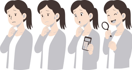  Pensive Woman in Deep Thought with Fingers on Chin Expressing Sadness and Worry with Pensive Expression on Face, Feeling Serious and Gloomy.