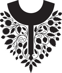 black and white abstract floral ornament neck design for kameez vector design