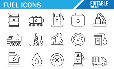 Minimalist Line Art Icons for Gas, Oil, and Fuel Pumps – Energy Storage and Supply Illustrations
