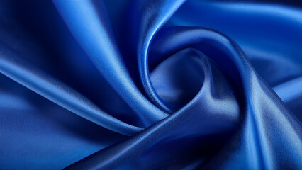 Fototapeta premium Luxurious Royal Blue Silk Fabric Swirl Elegant Texture and Textile Background