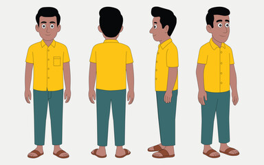Indian young boy cartoon character design for 2d animation