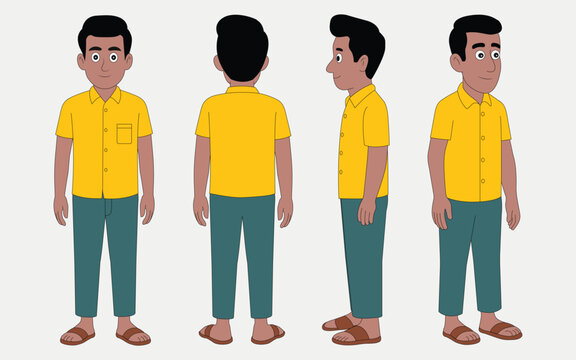 Indian young boy cartoon character design for 2d animation