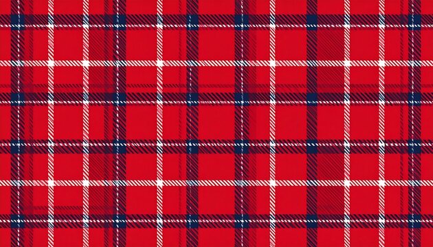 Red tartan pattern with white and navy stripes forming checks. Fuzzy and slightly textured